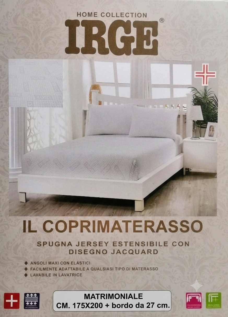 Coprimaterasso Matrimoniale in Spugna Jacquard Bielastico con Angoli – IRGE