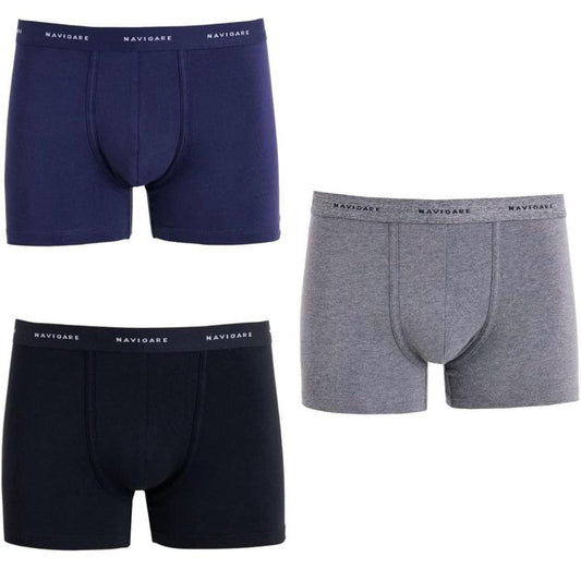 NAVIGARE - Pacco Da 3 Boxer in cotone bielastico con elastico esterno art. 103T in Blu Nero e Grigio