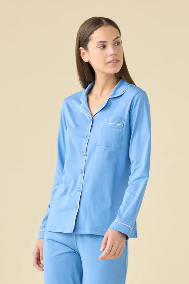 NOIDINOTTE - Pigiama lungo da donna aperto senza polsino - Blu riviera - art. FA9503AB