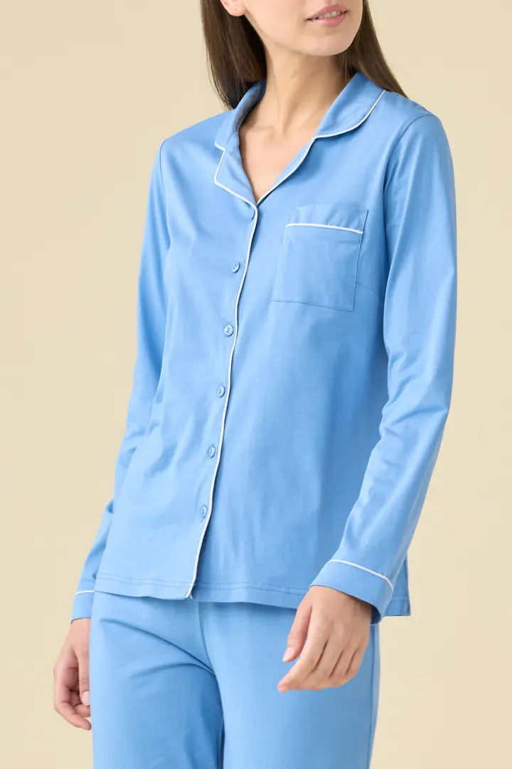 NOIDINOTTE - Pigiama lungo da donna aperto senza polsino - Blu riviera - art. FA9503AB