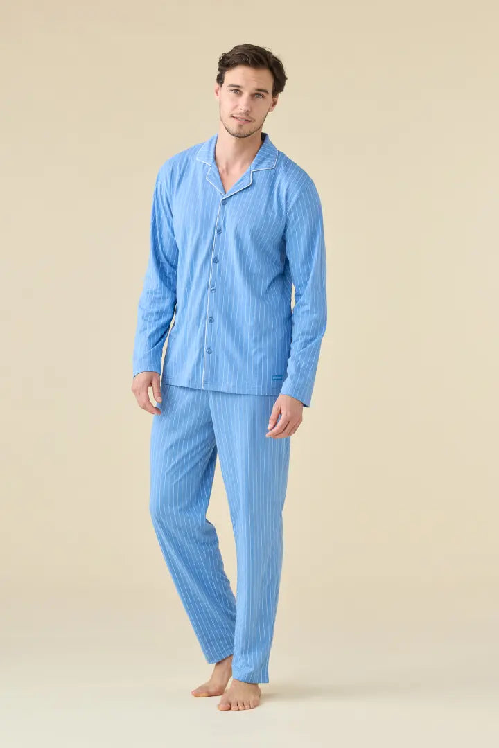 Pigiama Uomo 100% Cotone Maglina Noidinotte Blu Riviera — art. FA3235AB