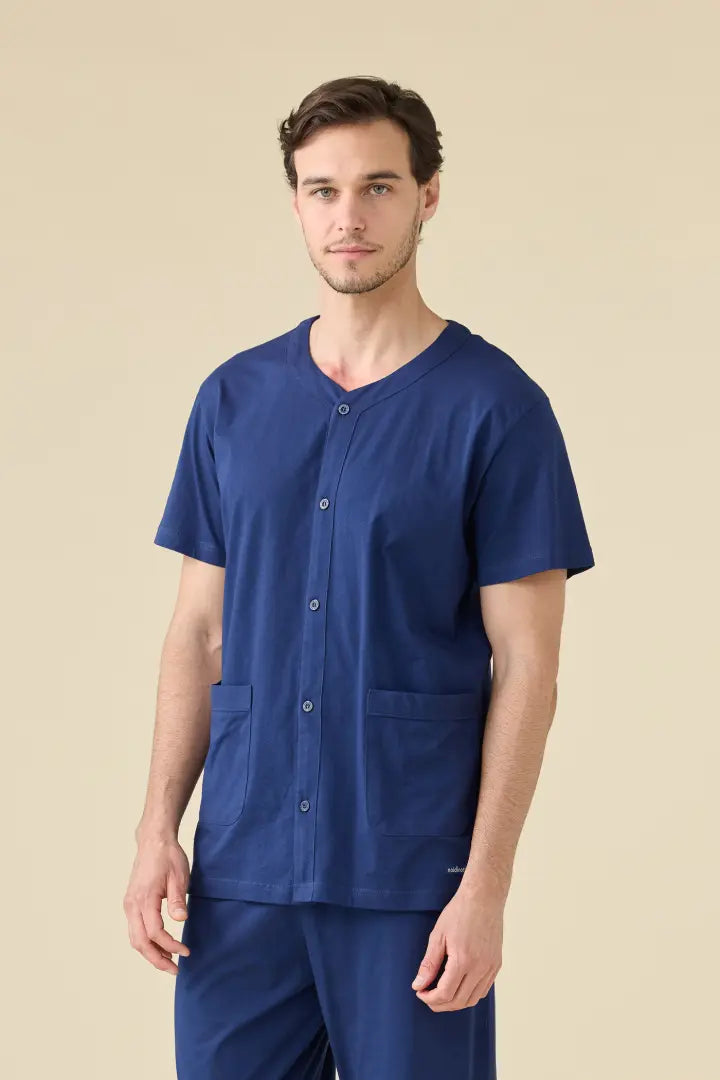 Pigiama Uomo 100% Cotone Manica Corta e Pantalone Lungo – Blu Navy | Noidinotte