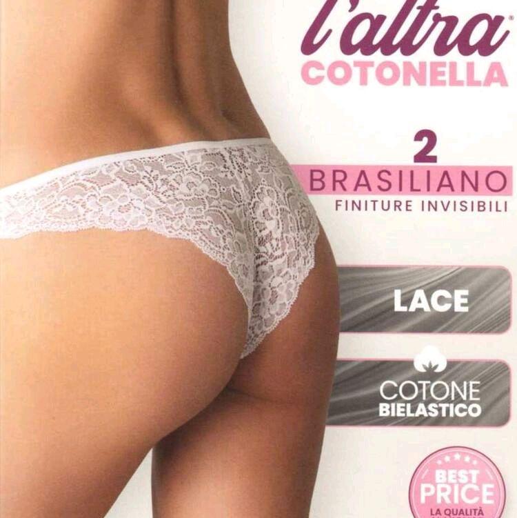 2 Brasiliane Donna Vita Bassa in Cotone e Pizzo – Cotonella GD284