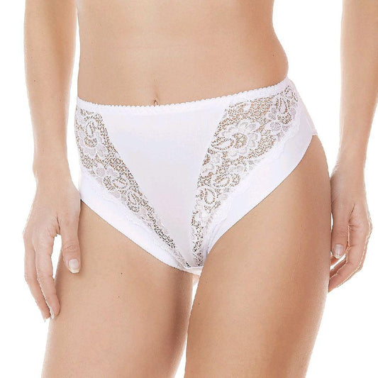 JADEA - Slip Midi in cotone alto e sgambato con inserti in pizzo art. 788