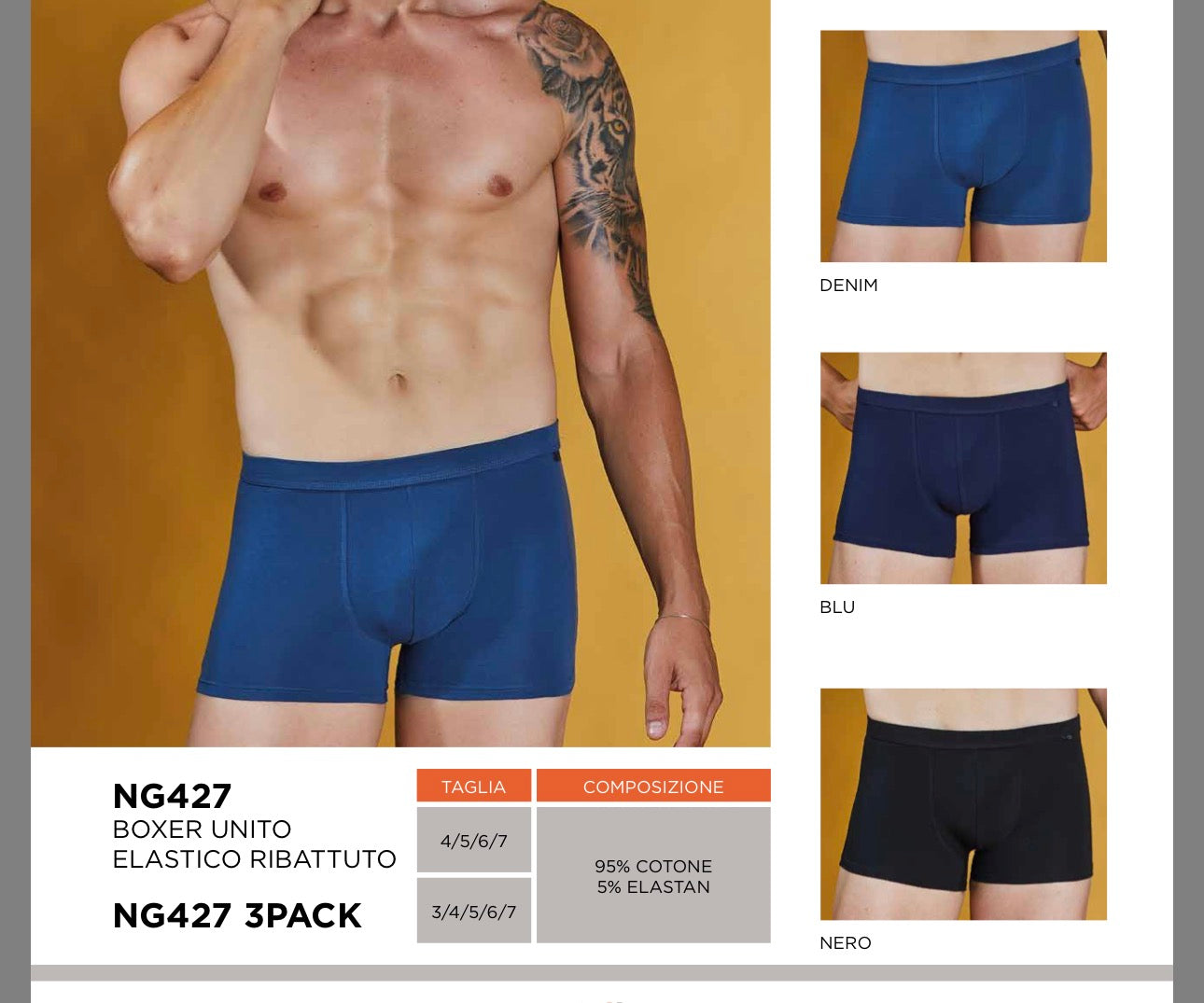 Boxer Uomo Cotone Nazareno Gabrielli - Pacco 3 Pezzi Nero e Blu Jeans art. 427