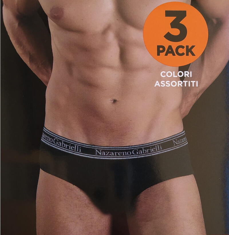 NAZARENO GABRIELLI - Pacco da 3 slip in cotone con elastico esterno Nero Blu Grigio articolo 326