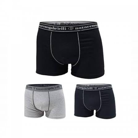 NAZARENO GABRIELLI - Pacco da 3 boxer con elastico esterno Nero Blu Grigio articolo 327