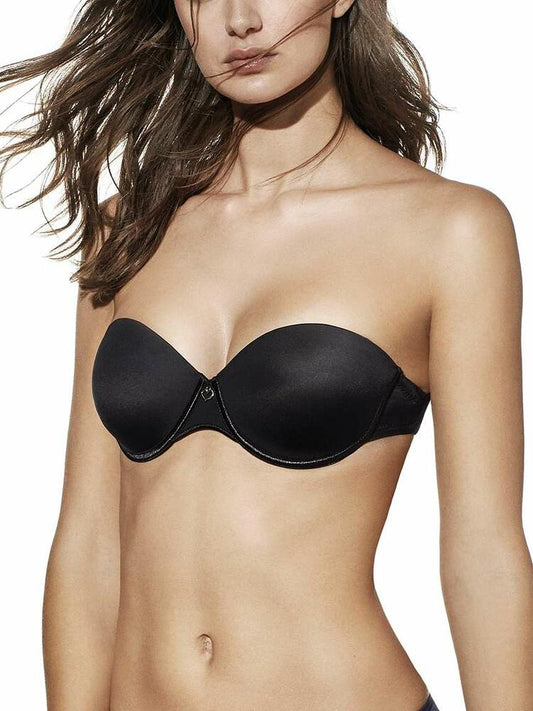 Reggiseno senza bretelle con fascia trasparente dietro in coppa C - Selene Magdalena - Nero - Vista Frontale