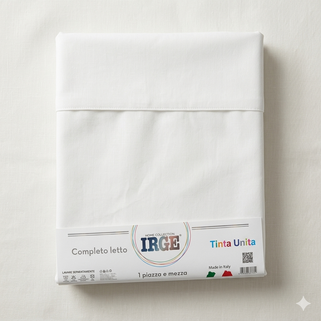 Irge - Completo Lenzuola 1 Piazza e Mezza in Cotone – Set 3 Pezzi Tinta Unita
