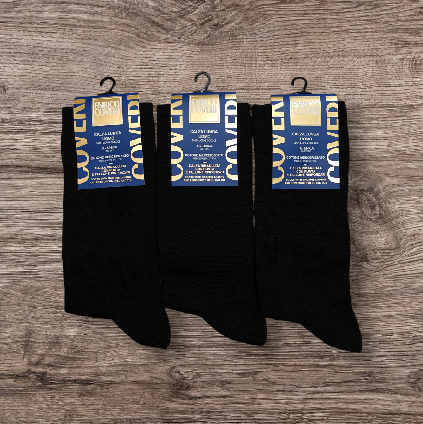 3 Paia di Calzini Coveri Lunghi in Fresco Cotone Mercerizzato Nero o Blu in Taglia Unica