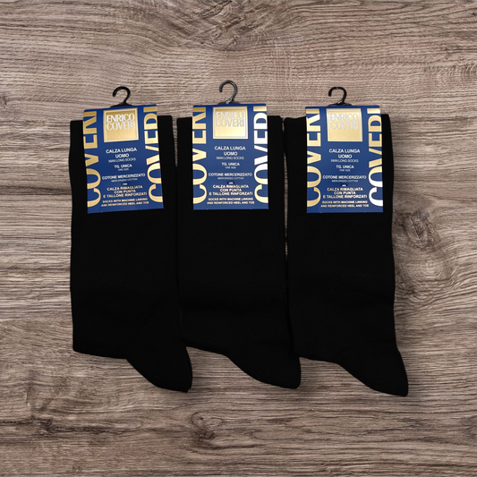 3 Paia di Calzini Coveri Lunghi in Fresco Cotone Mercerizzato Nero o Blu in Taglia Unica