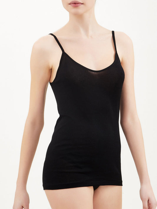 Canottiera Donna Filo di Scozia – Ragno Spalla Stretta 100% Cotone – Nera
