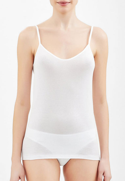 RAGNO - Canotta in filo di scozia a spalla stretta da donna 100% cotone - bianca