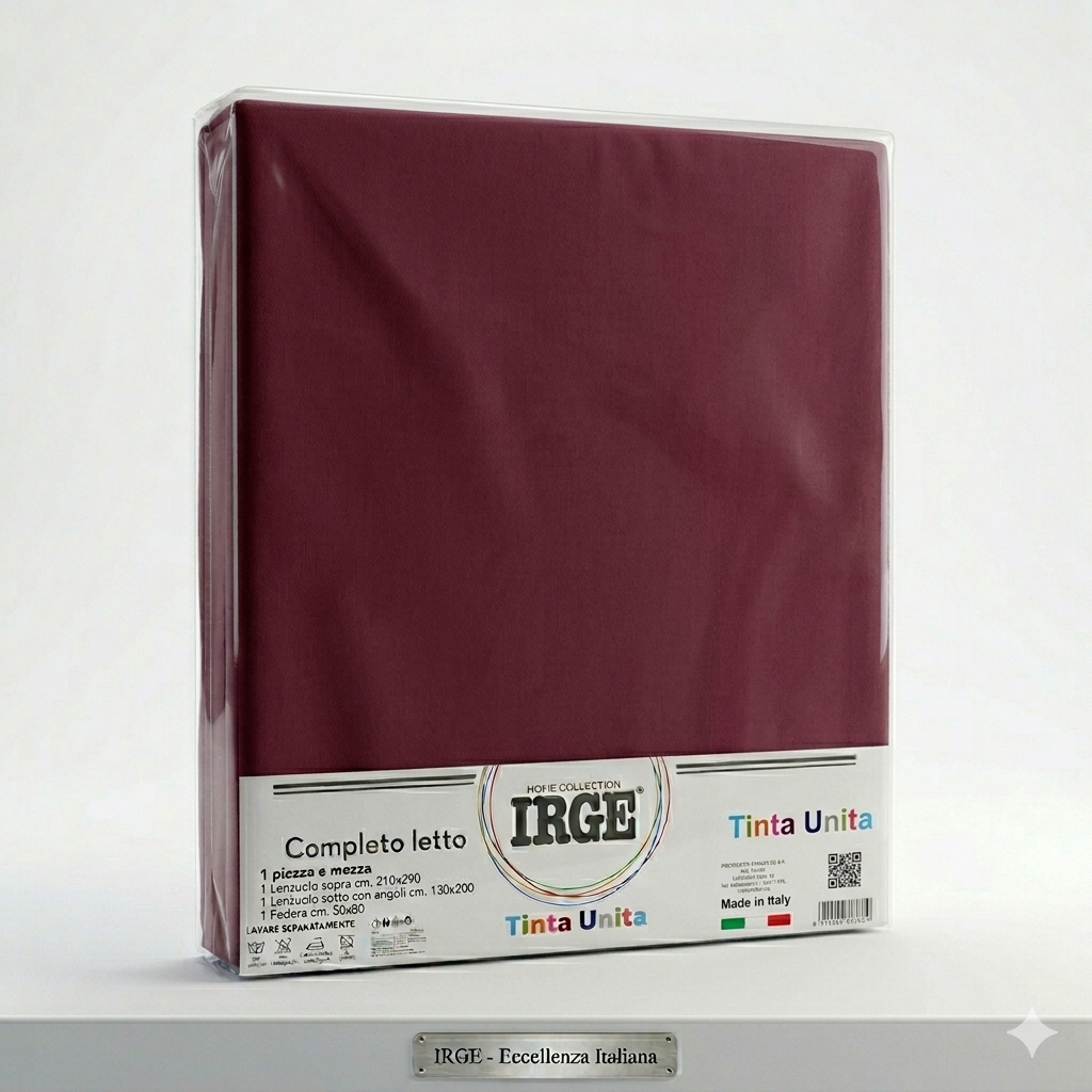 Irge - Completo Lenzuola 1 Piazza e Mezza in Cotone – Set 3 Pezzi Tinta Unita
