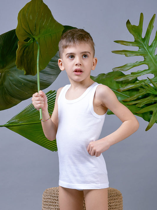 Canottiera Bambino Spalla Larga 100% Cotone – Bianca