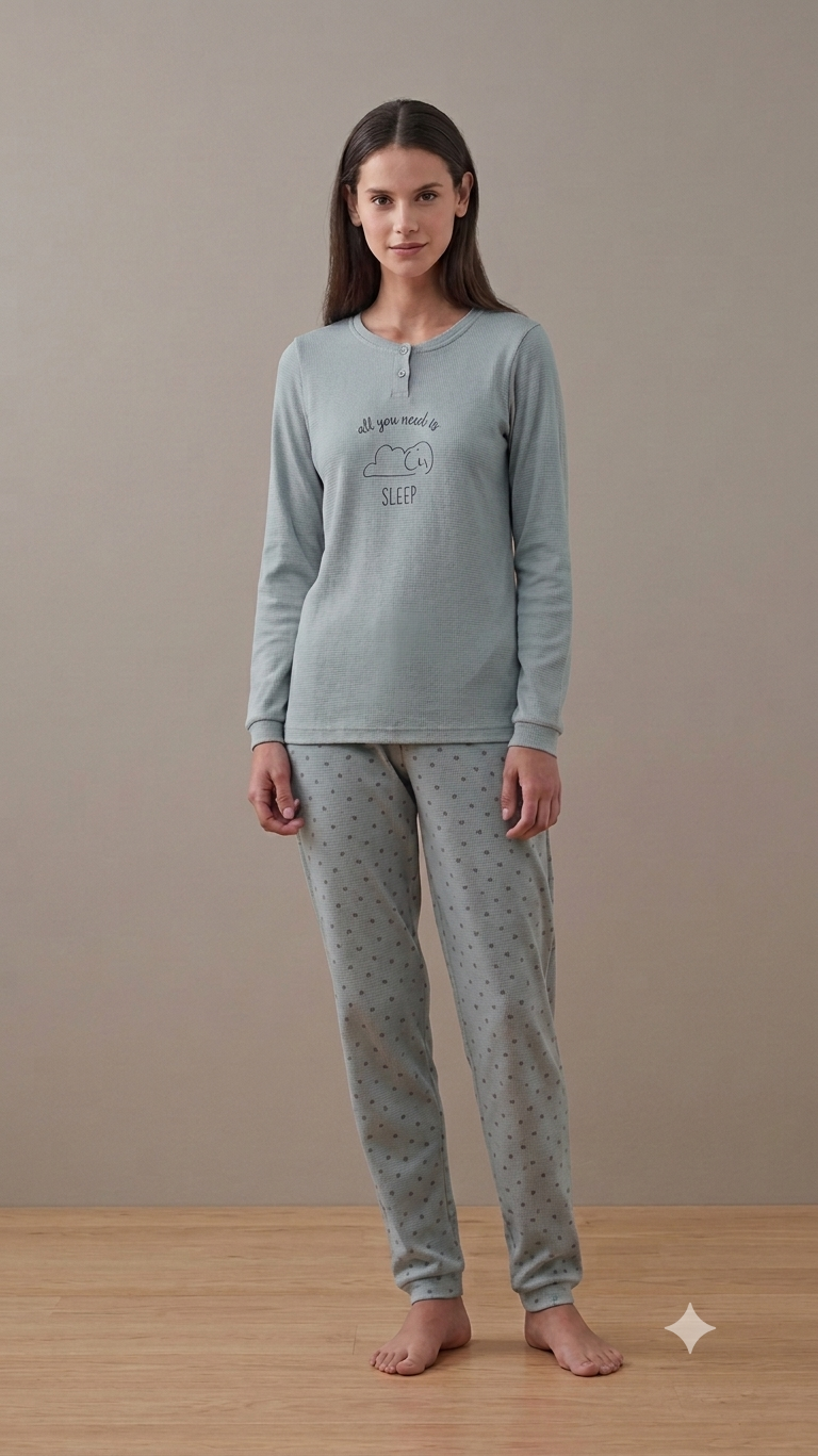 Pigiama Noidinotte Donna Caldo Cotone Sleep - Verde Salvia