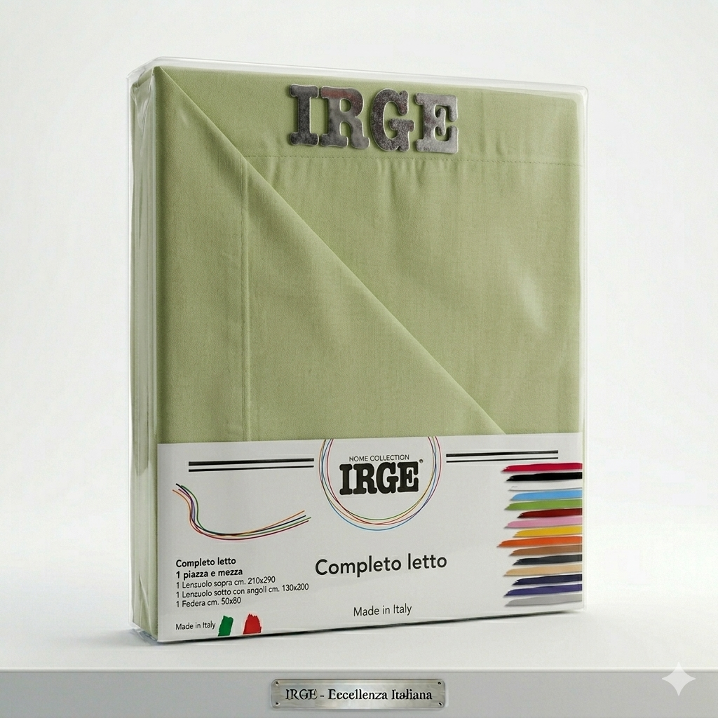 Irge - Completo Lenzuola 1 Piazza e Mezza in Cotone – Set 3 Pezzi Tinta Unita