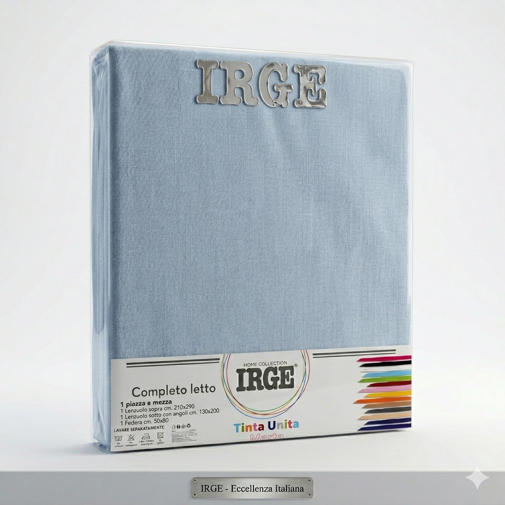 Irge - Completo Lenzuola 1 Piazza e Mezza in Cotone – Set 3 Pezzi Tinta Unita