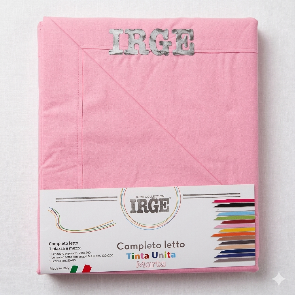 Irge - Completo Lenzuola 1 Piazza e Mezza in Cotone – Set 3 Pezzi Tinta Unita