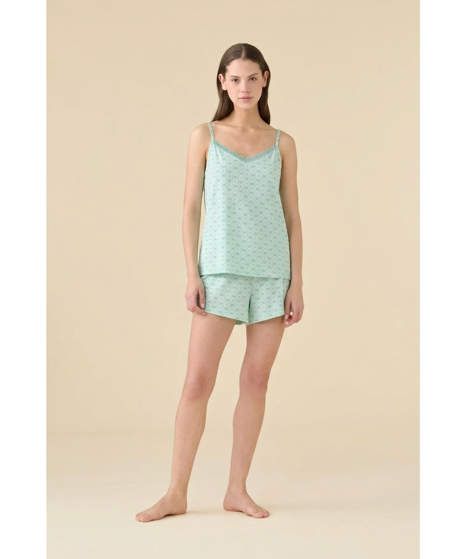 Noidinotte Pigiama Corto da Donna in 100% Puro Cotone Bretellina - Salvia art. FA9633AB