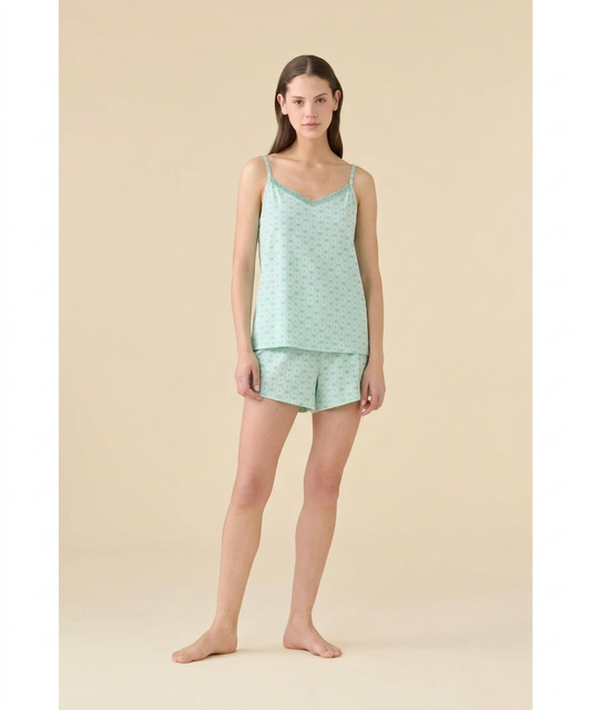 Noidinotte Pigiama Corto da Donna in 100% Puro Cotone Bretellina - Salvia art. FA9633AB