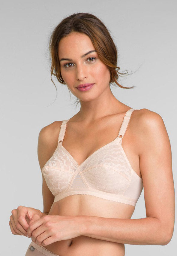 Reggiseno Senza Ferretto Playtex Criss Cross 165 – Microfibra e Pizzo | Coppe B-C-D | Bianco Nero Beige