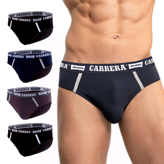 4 Slip Carrera da uomo con elastico esterno in cotone a tinta unita