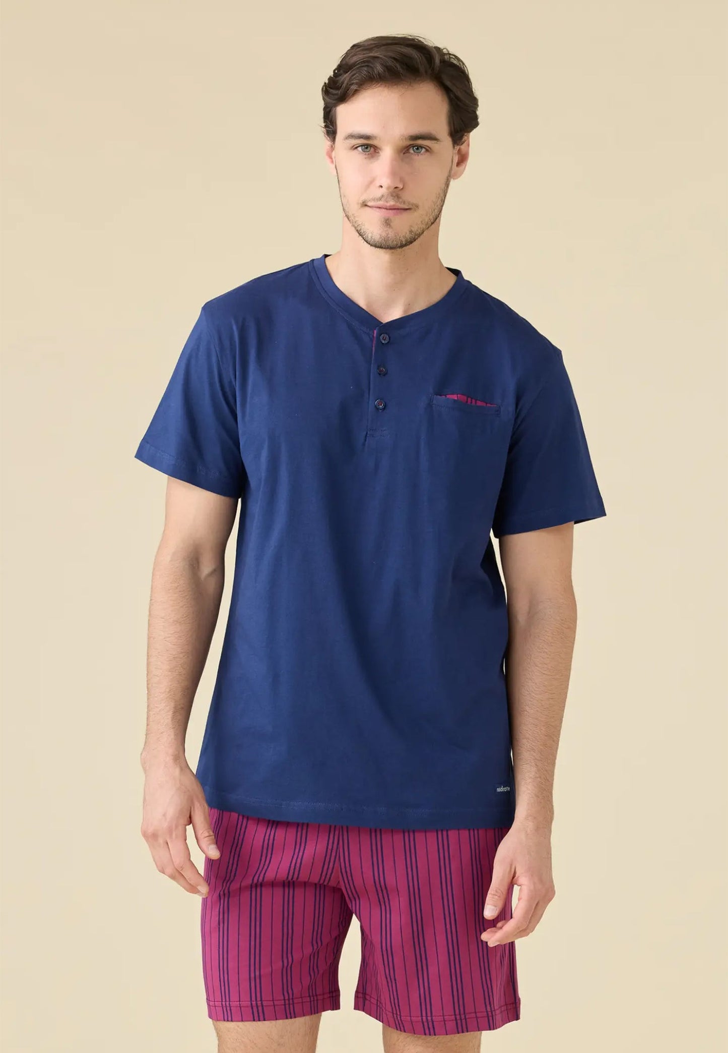 Noidinotte Pigiama Corto da Uomo in 100% puro cotone - Blu navy art. FC3261AB