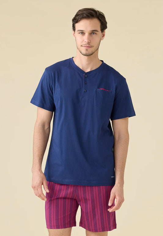 Noidinotte Pigiama Corto da Uomo in 100% puro cotone - Blu navy art. FC3261AB
