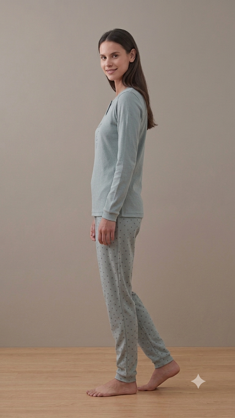 Pigiama Noidinotte Donna Caldo Cotone Sleep - Verde Salvia