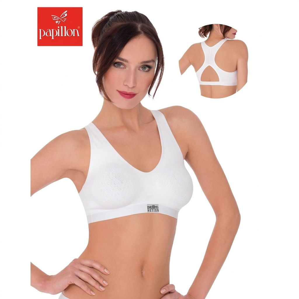 Reggiseno sportivo incrociato papillon bianco