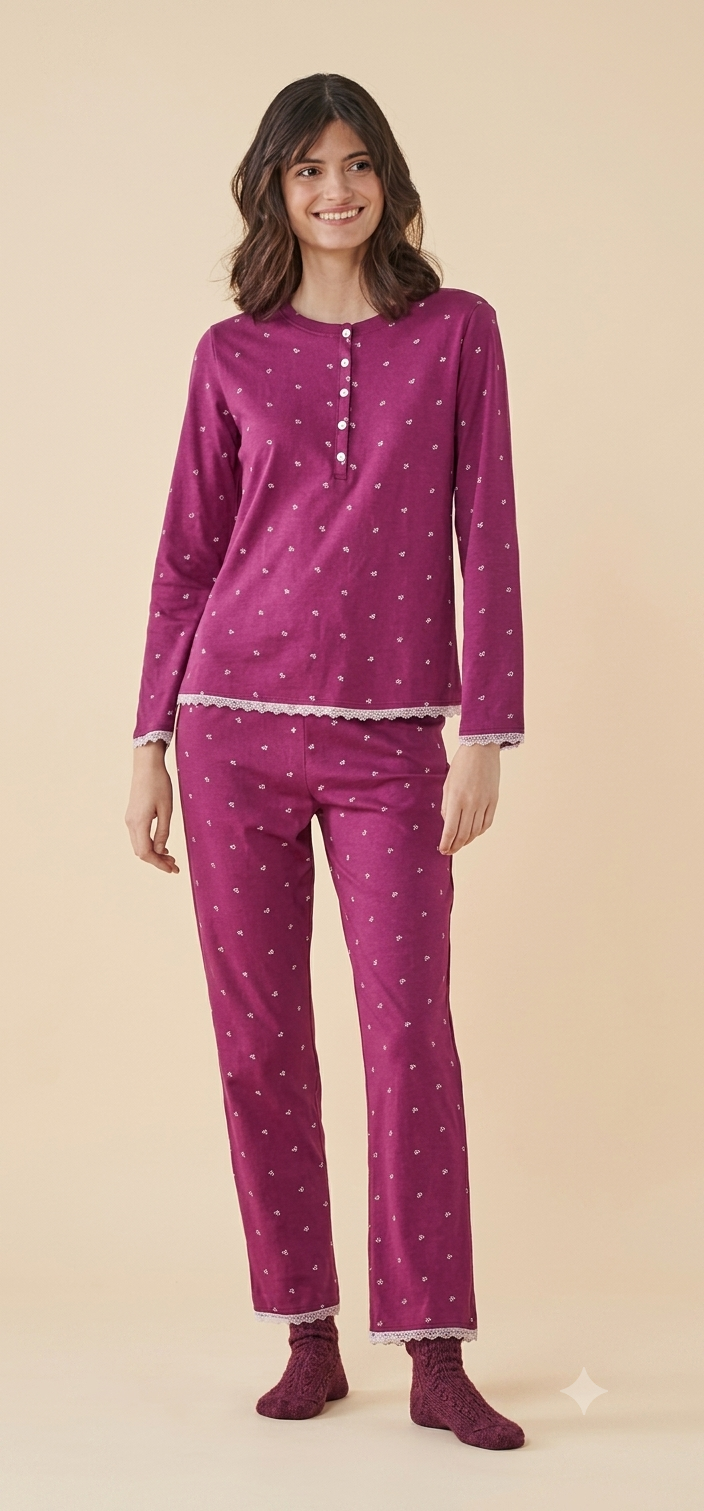 Pigiama Noidinotte Donna con Pizzo - Bordeaux - Vista Frontale