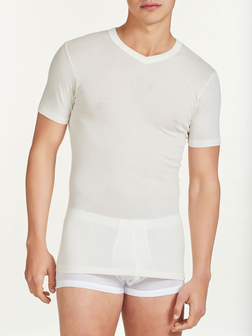 Maglia Intima Uomo Lana e Seta Ragno - Scollo a V Bianca o Nera art. WoolSilk