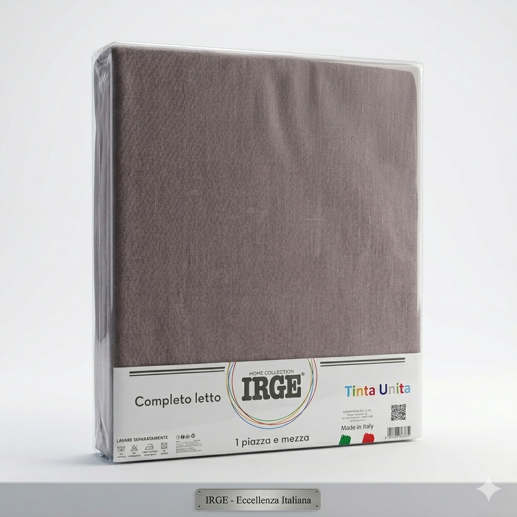 Irge - Completo Lenzuola 1 Piazza e Mezza in Cotone – Set 3 Pezzi Tinta Unita