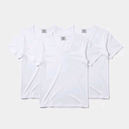 NAZARENO GABRIELLI - Pacco Da 3 T-shirt bianche da uomo 100% fresco cotone scollo a V