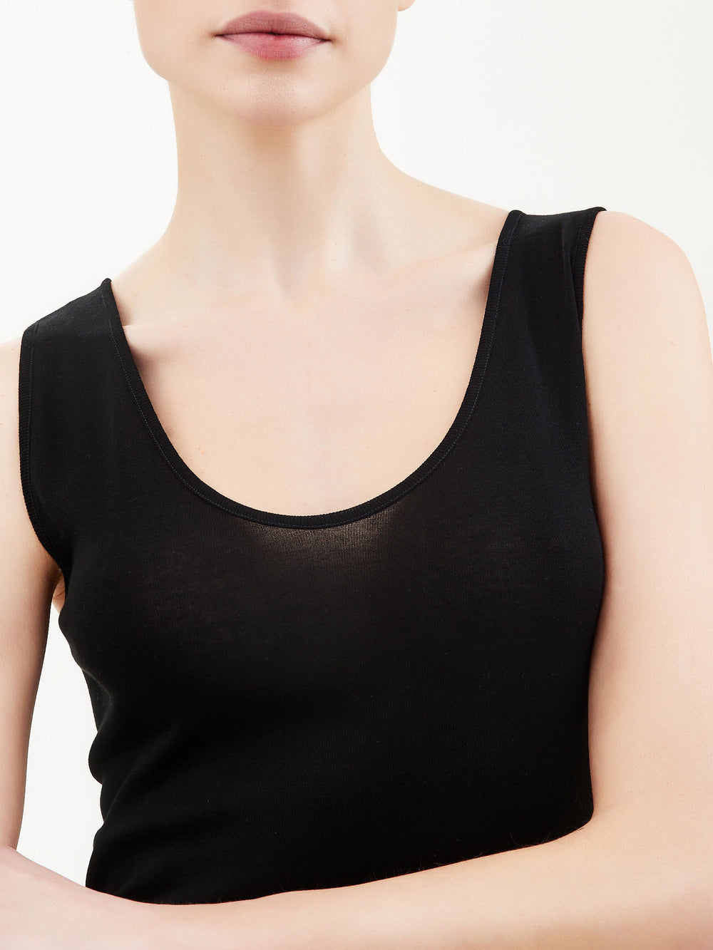 RAGNO - Canotta in filo di scozia a spalla larga da donna 100% cotone - nera