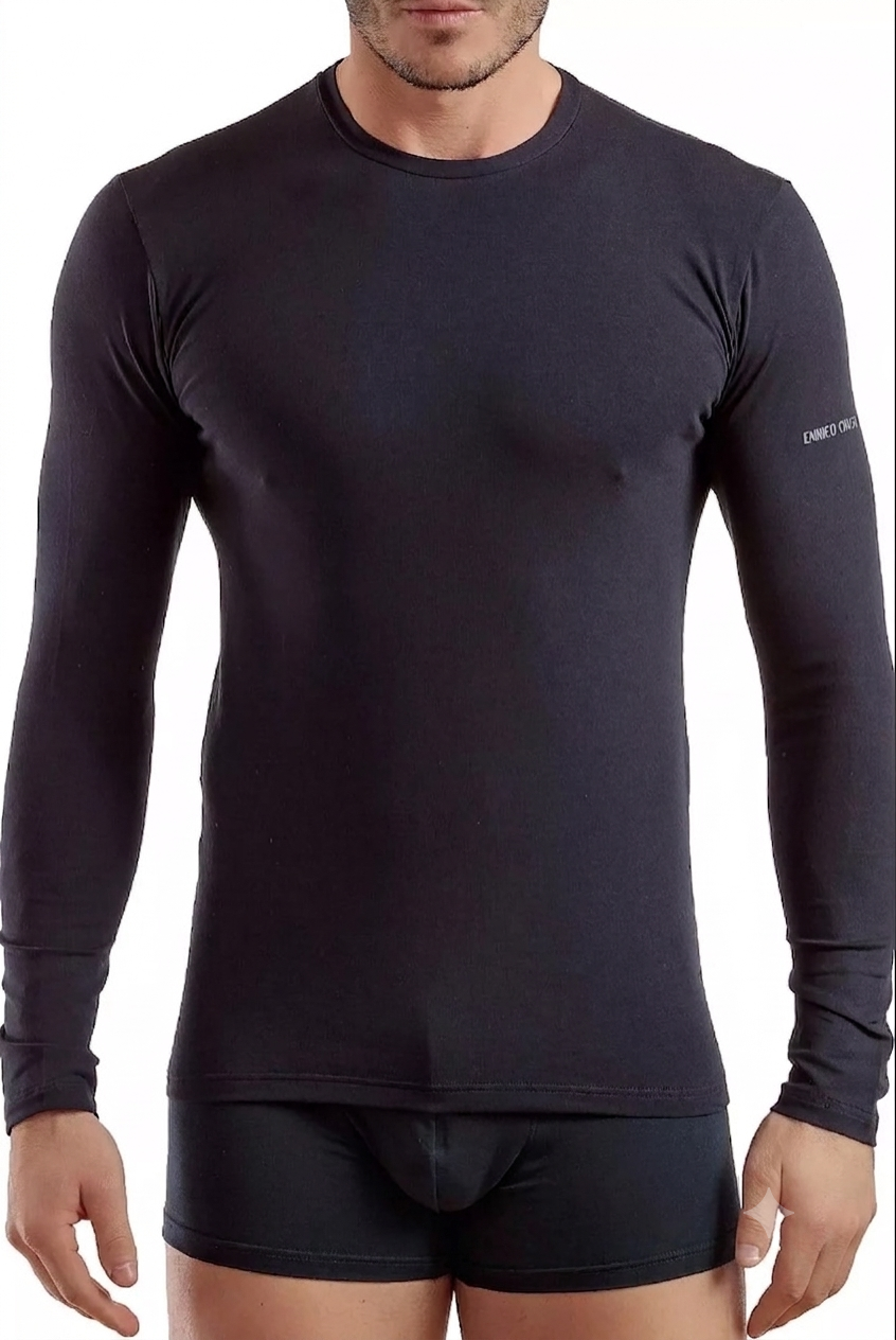 Maglia Intima Uomo Manica Lunga in Cotone Elasticizzato - Enrico Coveri - Blu - Vista Frontale