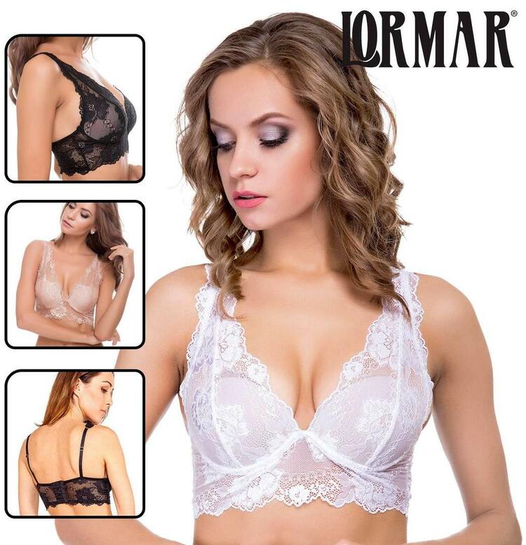 LORMAR - Bralette tutto pizzo con coppe push-up invisibili art. Gem