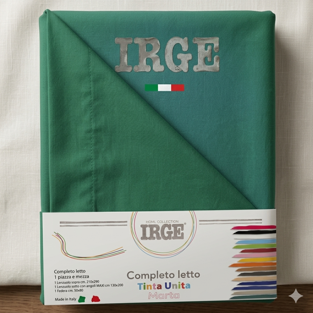Irge - Completo Lenzuola 1 Piazza e Mezza in Cotone – Set 3 Pezzi Tinta Unita