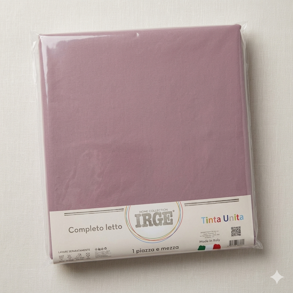 Irge - Completo Lenzuola 1 Piazza e Mezza in Cotone – Set 3 Pezzi Tinta Unita