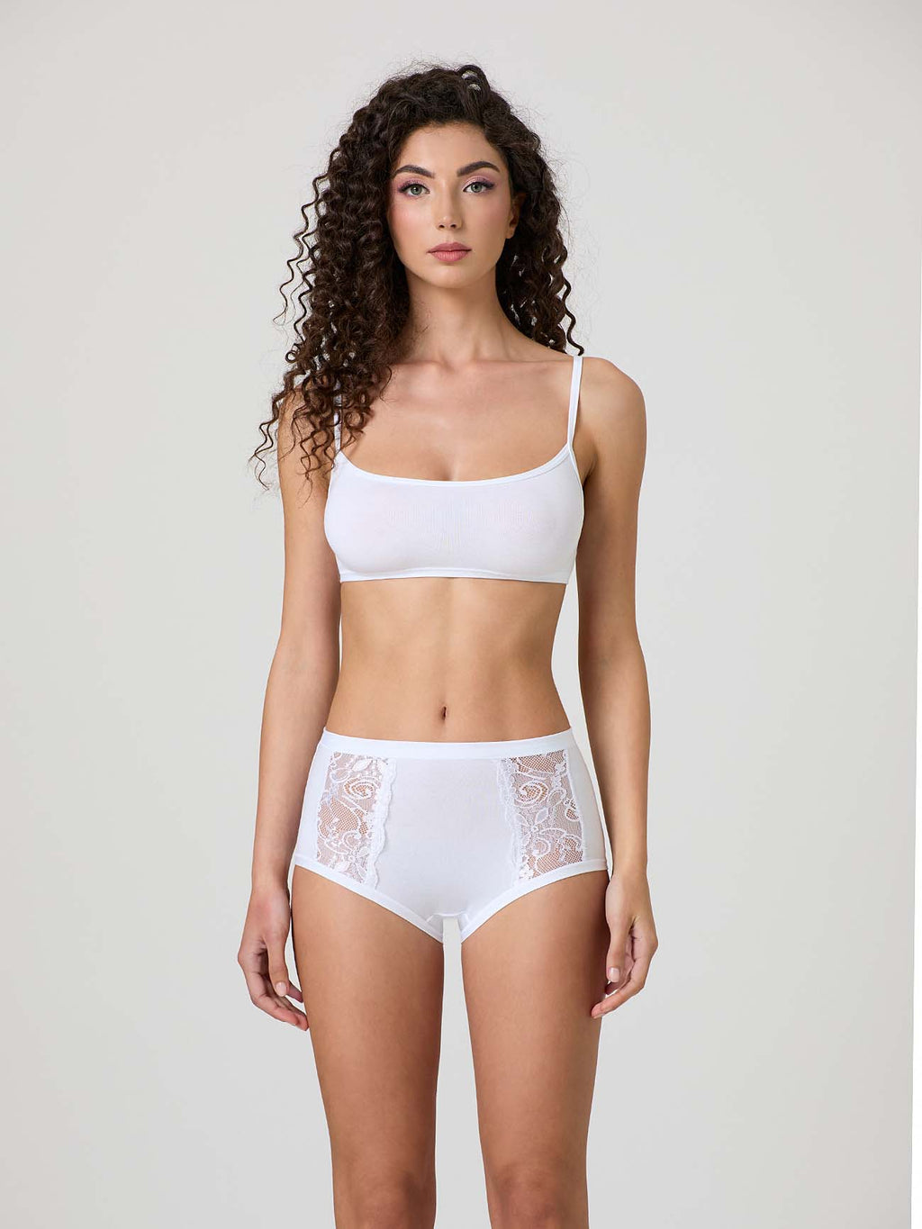 Jadea Slip Culotte Vita Alta con Pizzo sui Fianchi in Cotone e Modal – Bianco/Nero art. 534
