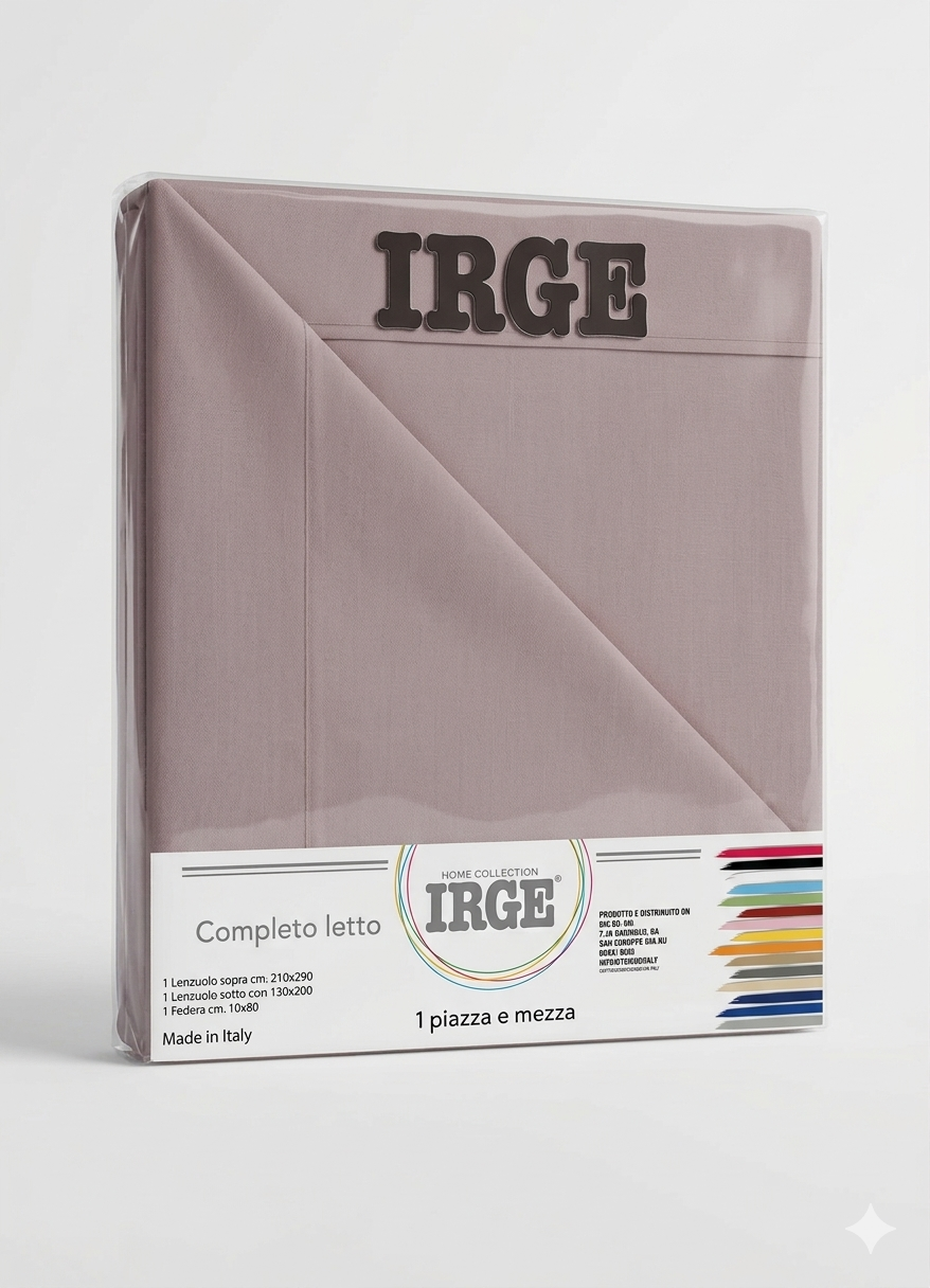 Irge - Completo Lenzuola 1 Piazza e Mezza in Cotone – Set 3 Pezzi Tinta Unita