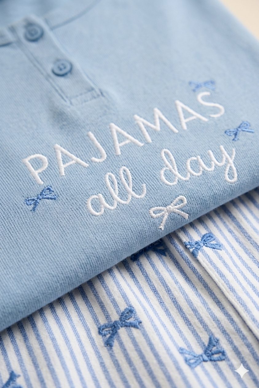 NOIDINOTTE - Pigiama All Day lungo da donna in cotone con polsino ceruleo art. FA9462AB