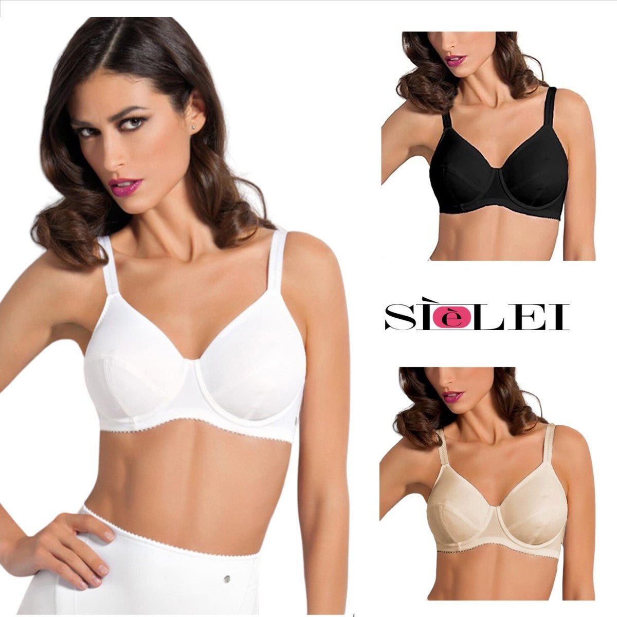 SIèLEI Reggiseno Donna Con Ferretto foderato in cotone in coppa C Art. 962 colori bianco nero e nudo
