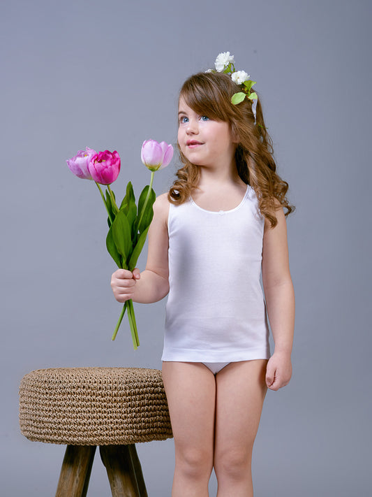 Canottiera Bambina Spalla Larga 100% Cotone – Bianca