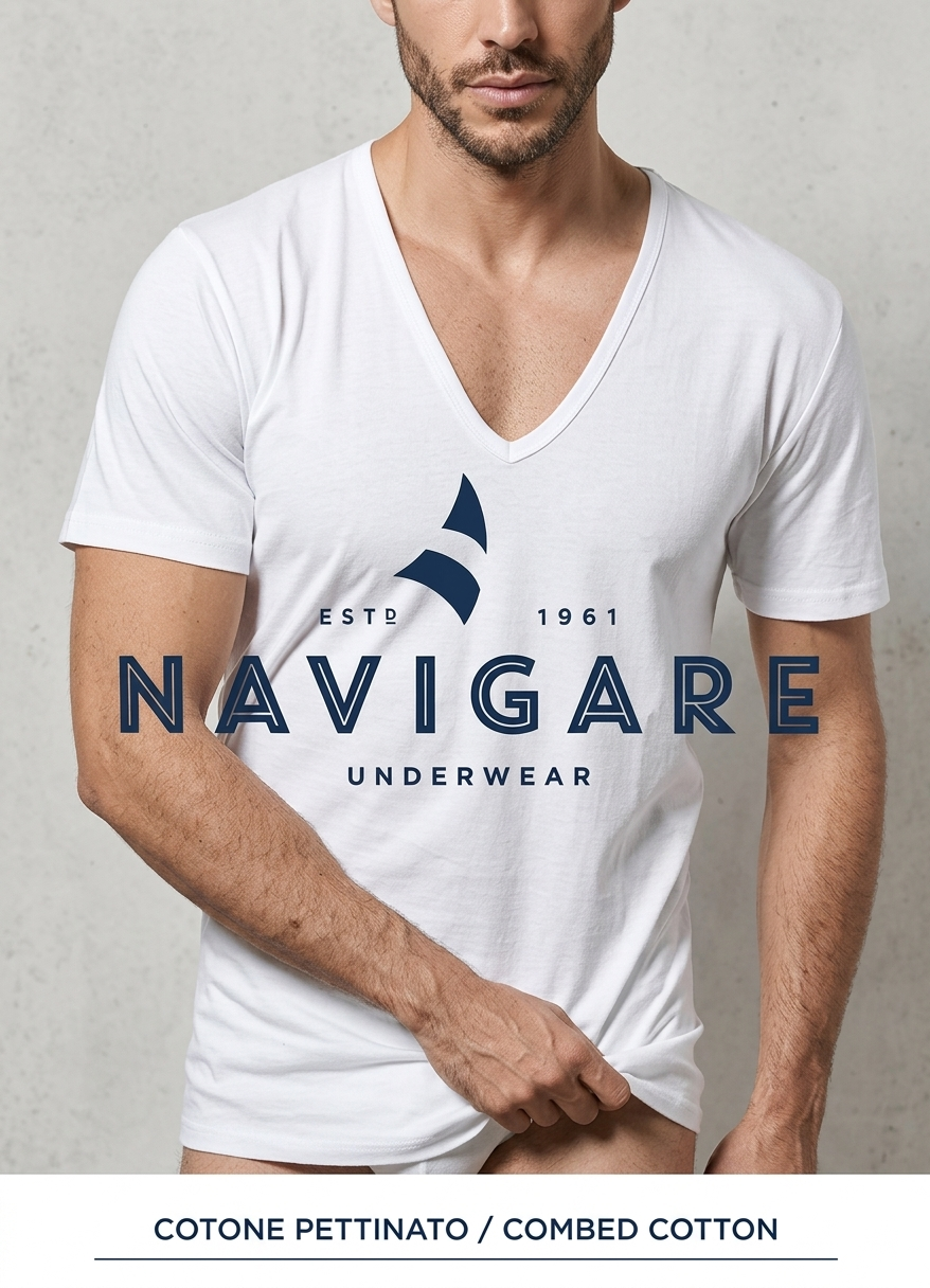 T-Shirt Uomo Scollo a V Profondo 100% Cotone Navigare – Art. 515