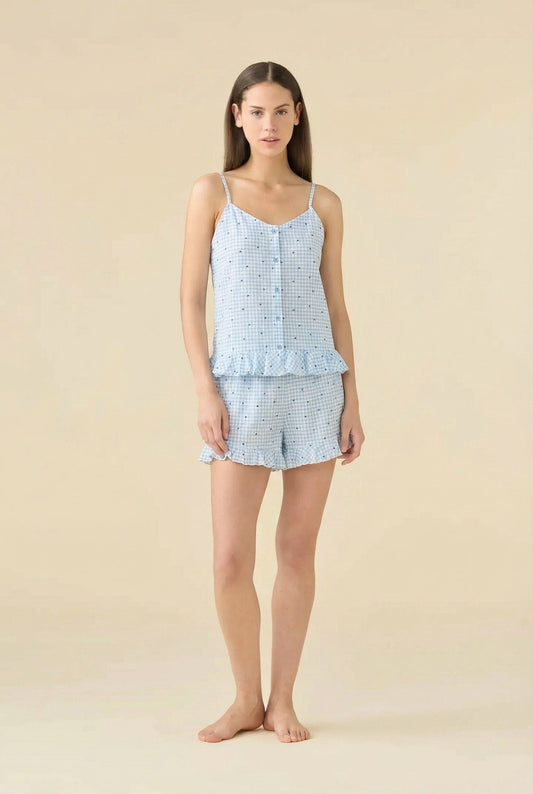 Noidinotte Pigiama Corto da Donna in 100% Puro Cotone Bretellina  - Ceruleo art. FA9643AB