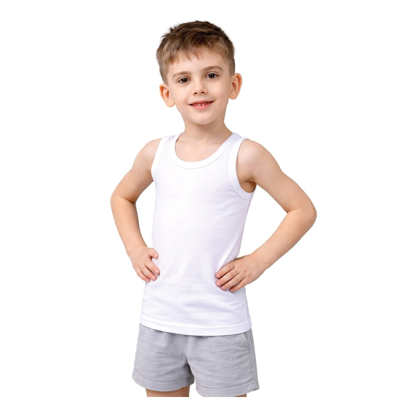 Canottiera Bambino Spalla Larga 100% Cotone – Bianca