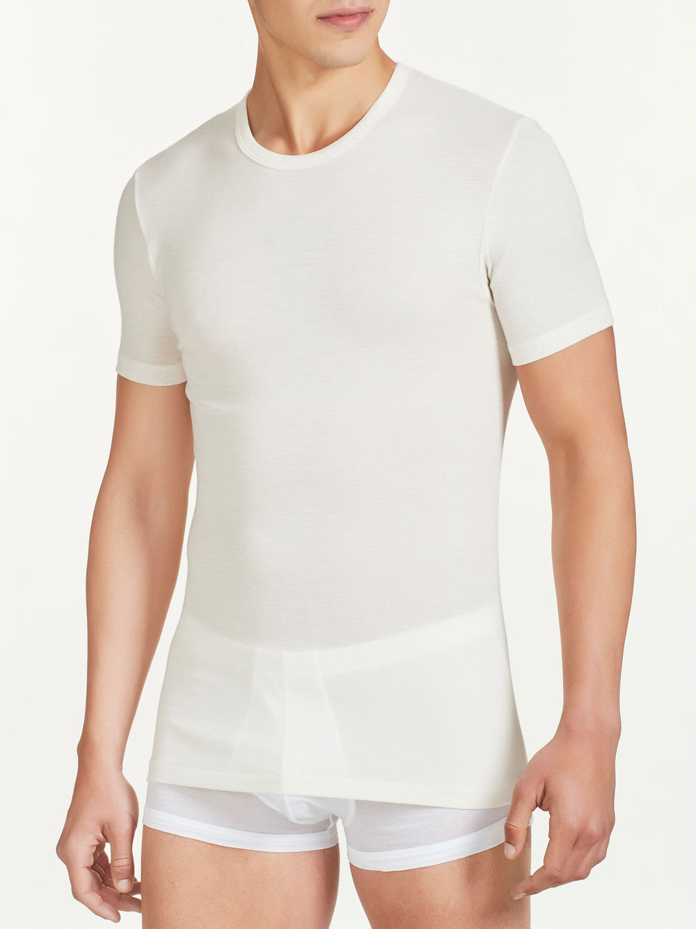 RAGNO - T-Shirt da uomo lana e seta girocollo - bianca o nera art. WoolSilk