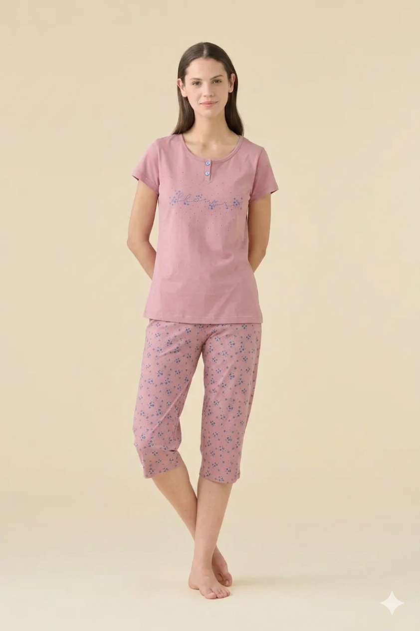 Noidinotte Pigiama Donna in 100% Cotone con Pinocchietto – Rosa art. FA9530AB